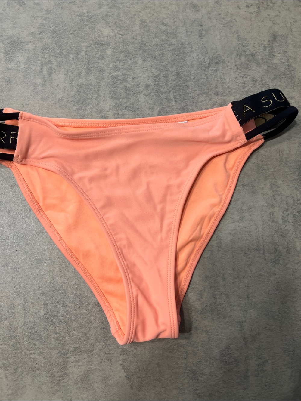 Forever 21 Peach Bikini Bottom with Black Logo Straps